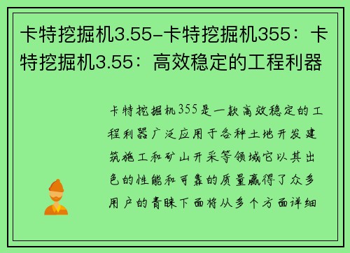 卡特挖掘机3.55-卡特挖掘机355：卡特挖掘机3.55：高效稳定的工程利器